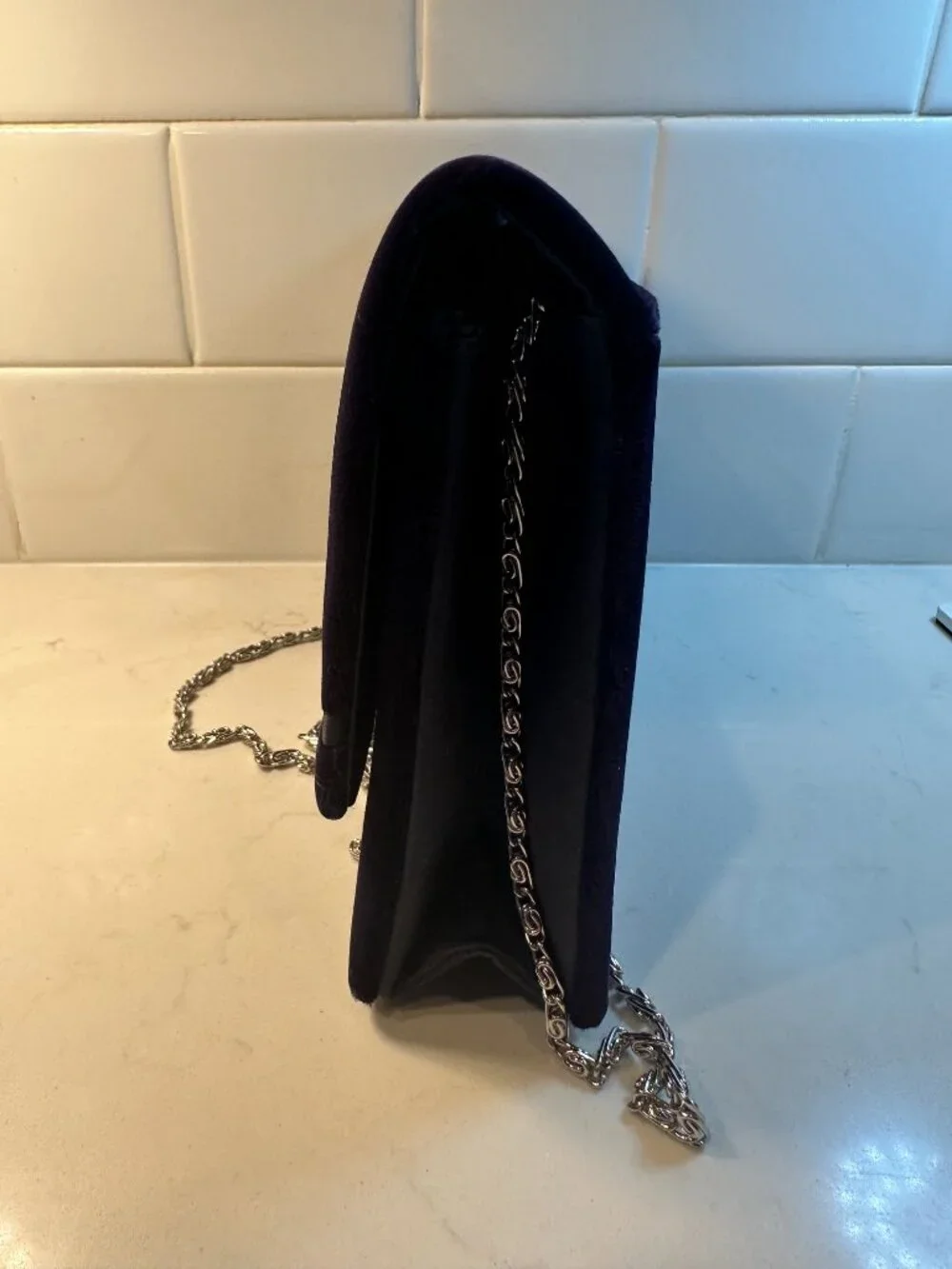 Vintage Bloomingdale's Navy Velvet Evening Convertible Clutch with Rhinestone